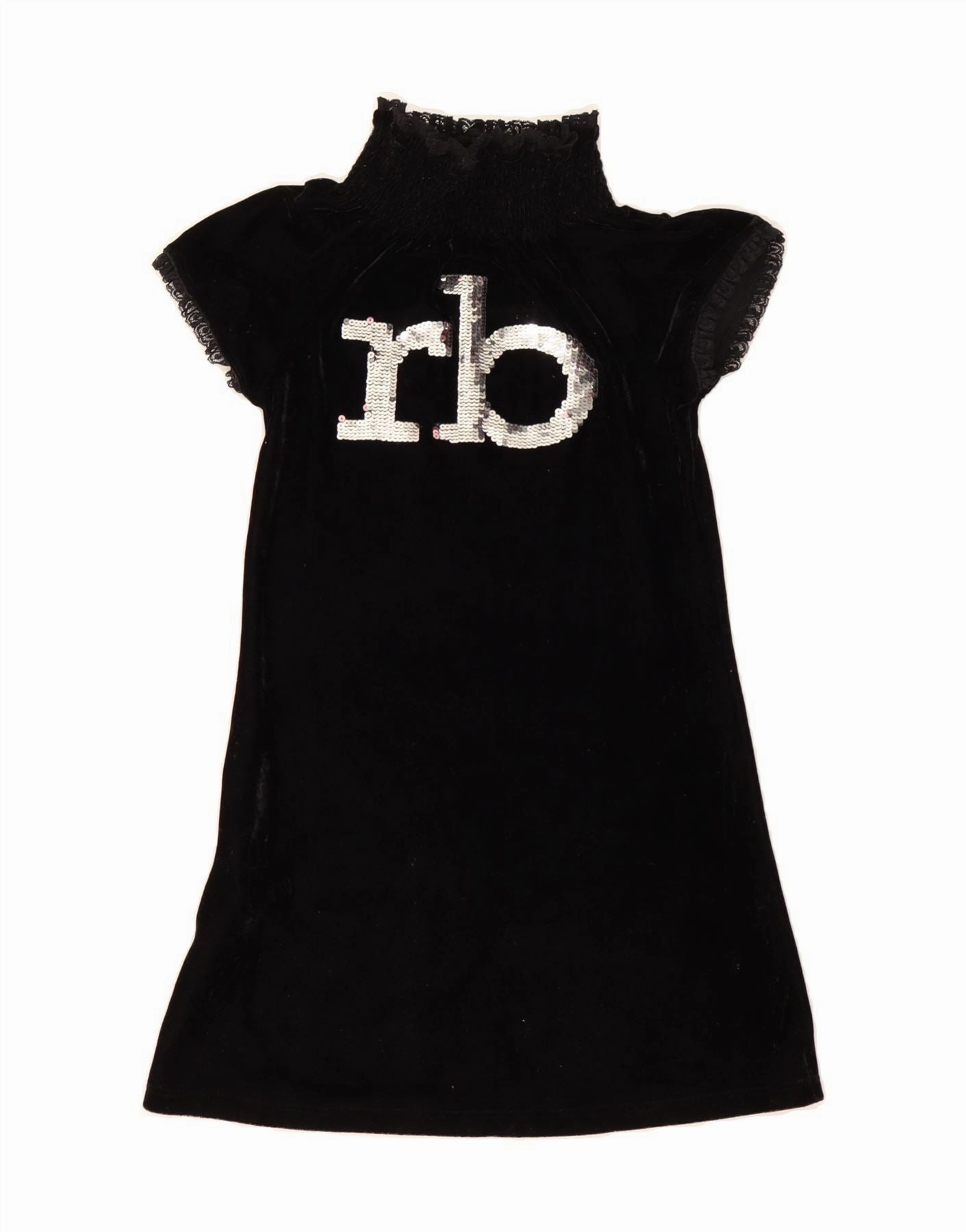 ROCCOBAROCCO Girls Velour Graphic A-Line Dress 8-9 Years Black Polyester Travel Essential Artistic Shape