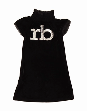 ROCCOBAROCCO Girls Velour Graphic A-Line Dress 8-9 Years Black Polyester Travel Essential Artistic Shape