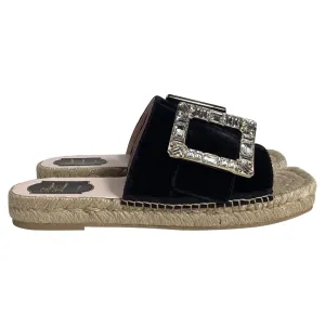 Tread Light Fabric Sole Roger Vivier Strass Espadrille Platform Slides in Black Velvet