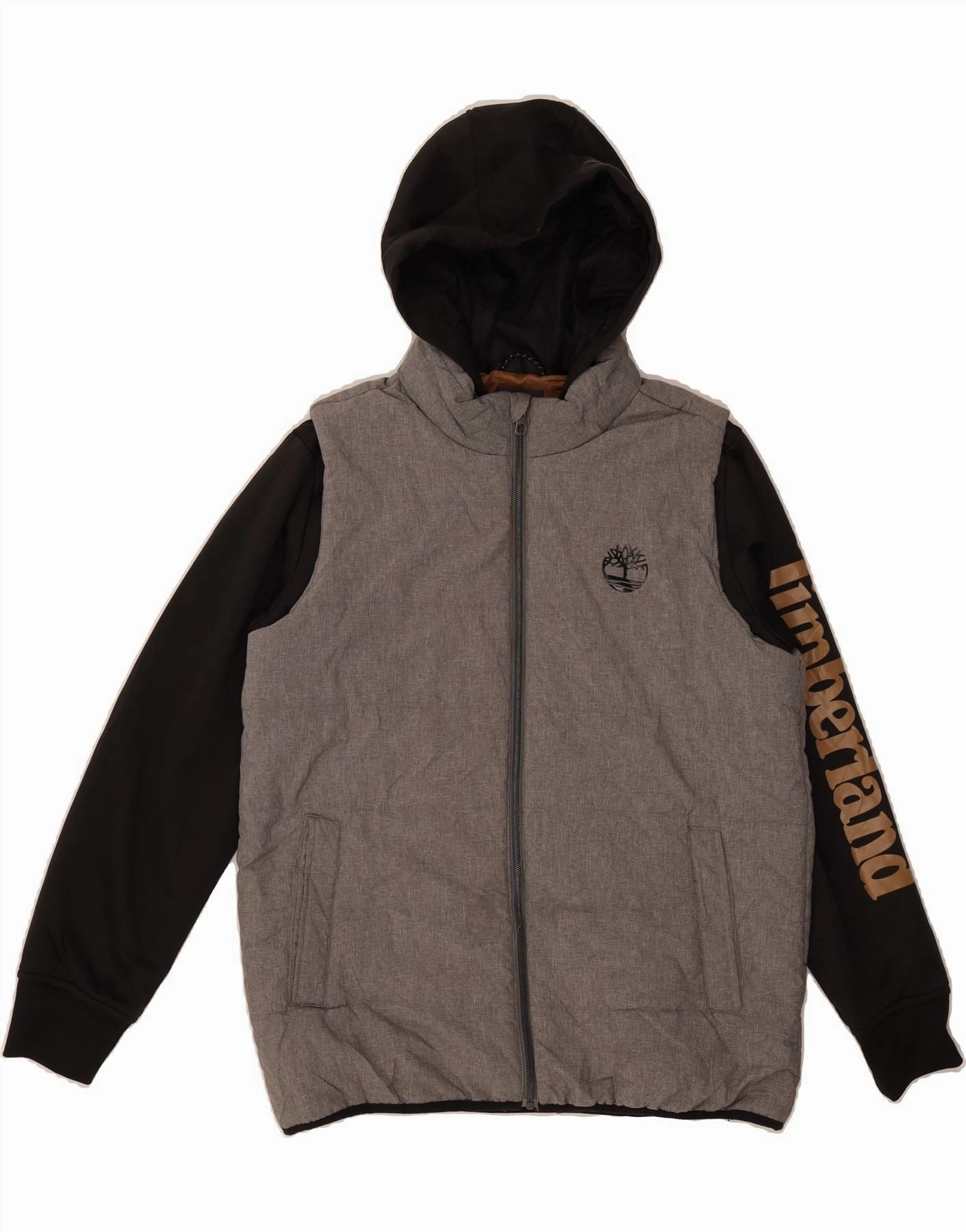 TIMBERLAND Boys Graphic Padded Jacket 15-16 Years XL  Grey Colourblock Minimal Gear