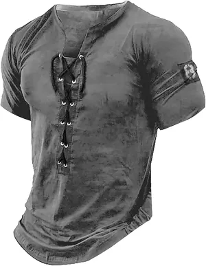 RTTUIOP Men Lace Up V Neck Short Sleeve Bohemian Hippie Renaissance Pirate Kilt Medieval Summer Mens Vintage Sweatshirt