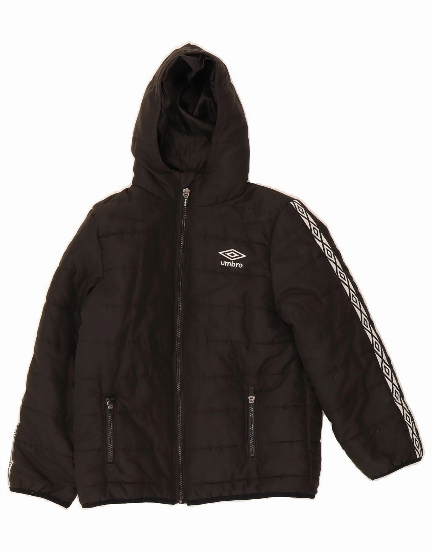 UMBRO Boys Graphic Hooded Padded Jacket 10-11 Years Black Polyester Cold Day