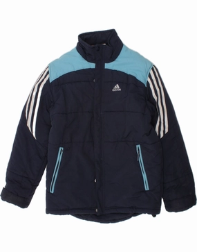 ADIDAS Boys Graphic Padded Jacket 9-10 Years Navy Blue Colourblock Fall Weather