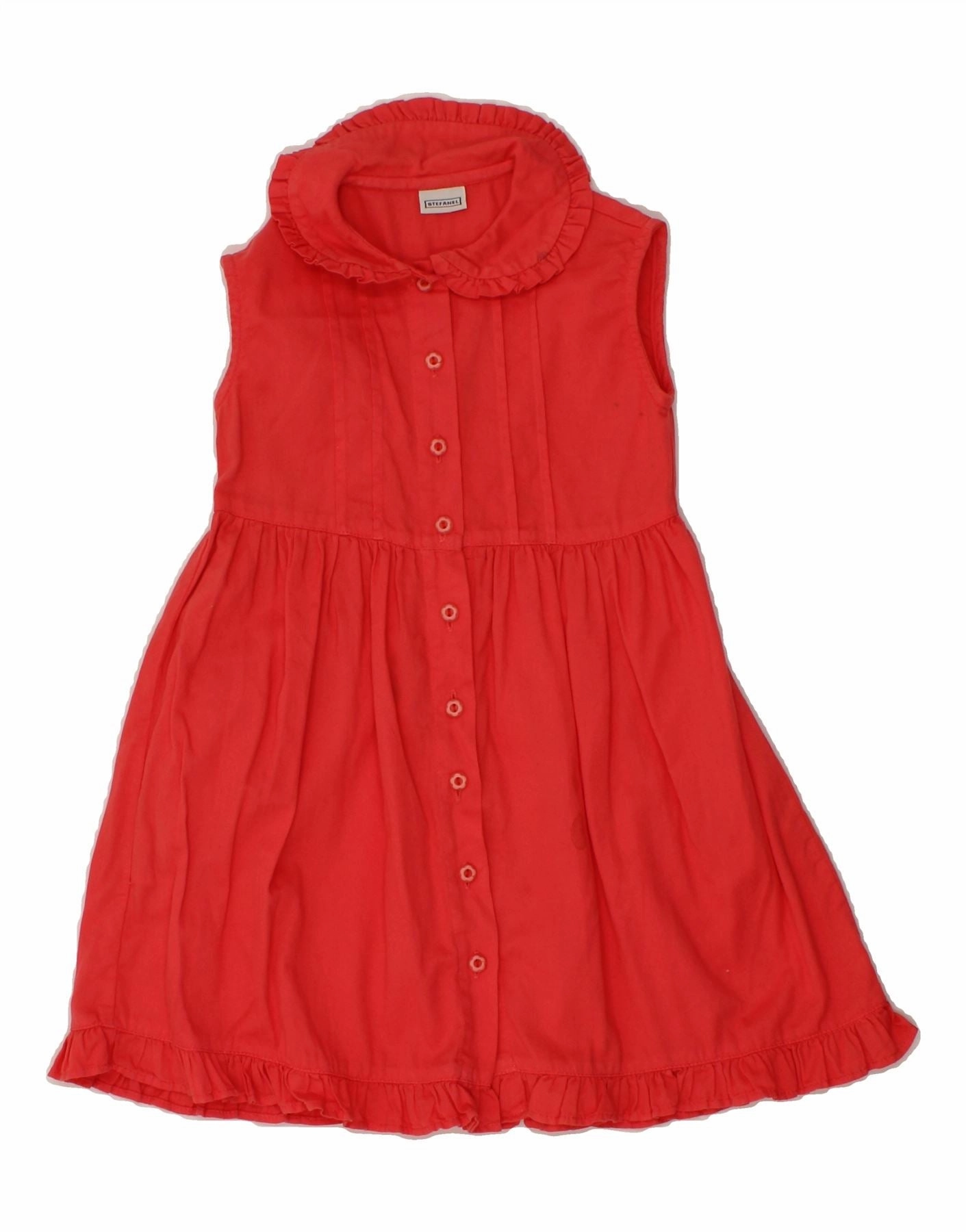 Fashion Option Street Style STEFANEL Girls Sleeveless Shirt Dress 3-4 Years Red Cotton