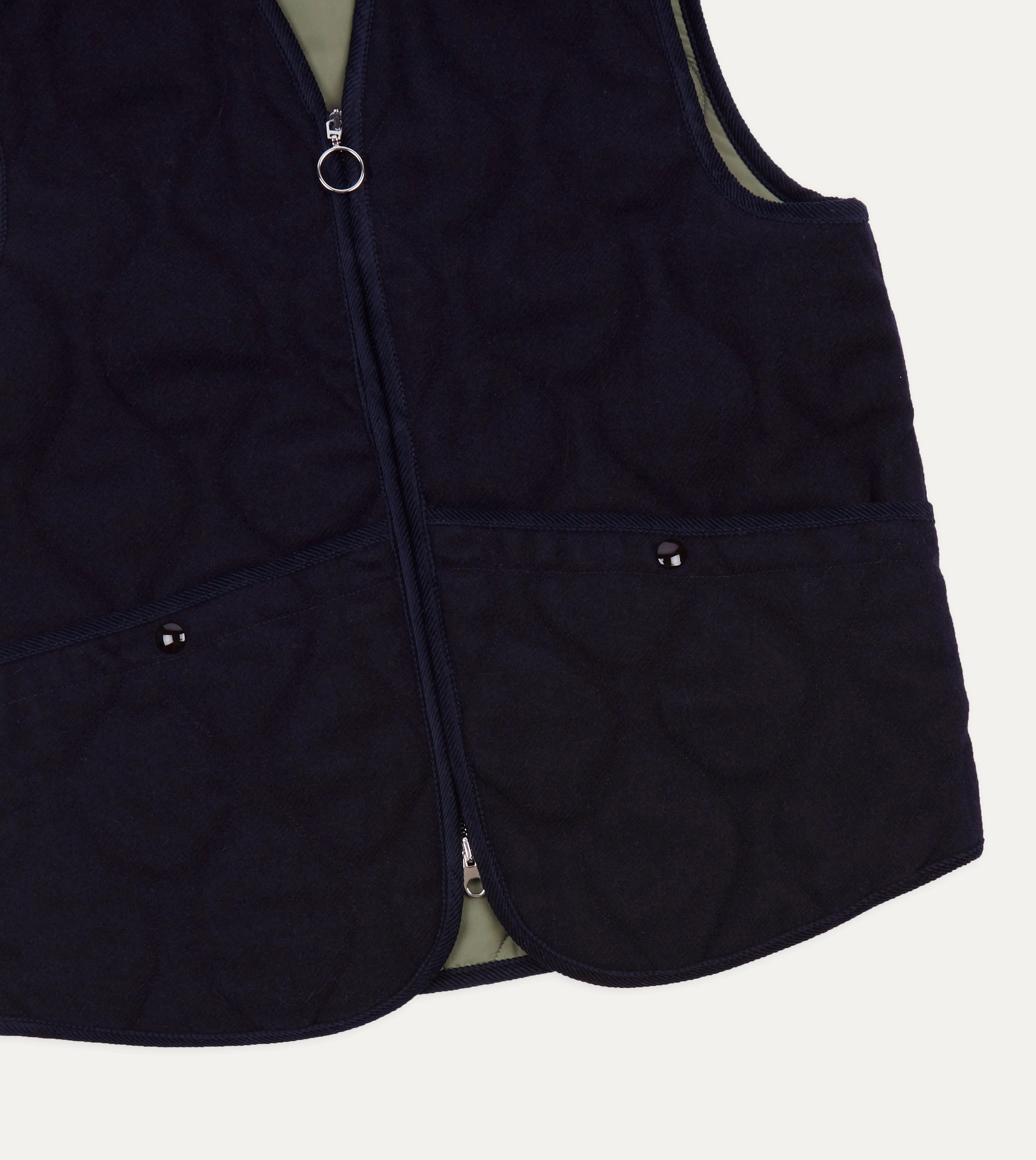 Navy Quilted Melton Wool Zip Vest Bonded Zippers