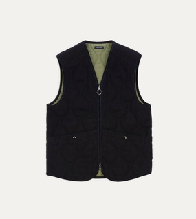 Navy Quilted Melton Wool Zip Vest Tailored Silhouette