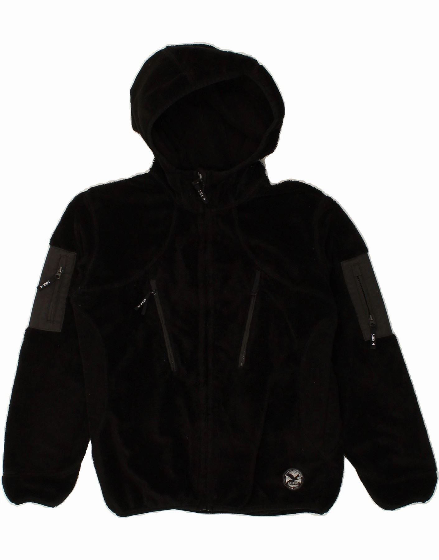 SALEWA Boys Hooded Fleece Jacket 8-9 Years Black Polyester Work Layer