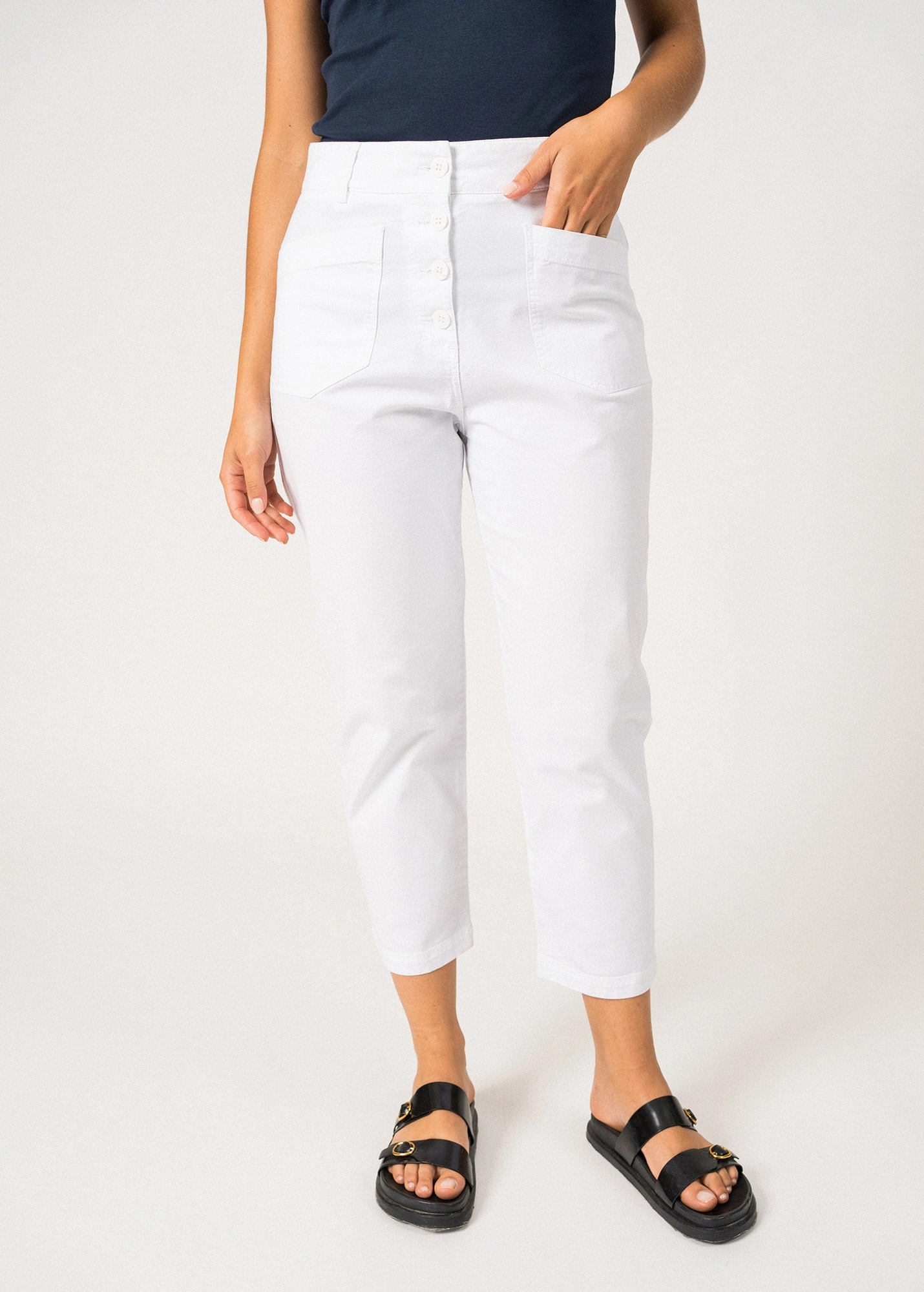 Blogger Favorite Roll Up Hem SALOME - High-Waisted Mom-Fit Pants (WHITE)