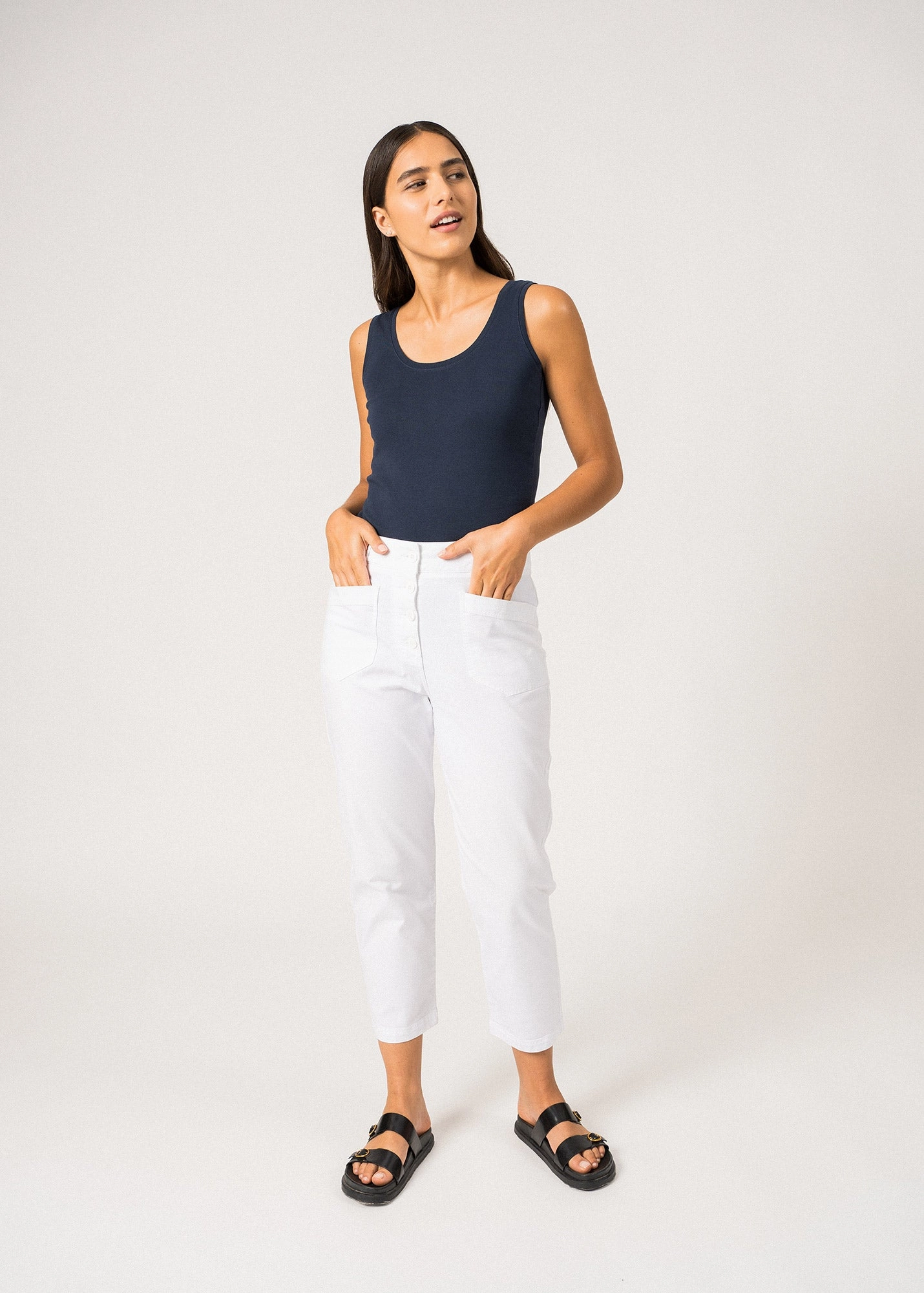 SALOME - High-Waisted Mom-Fit Pants (WHITE) Sleek Comfort Elegant Feel