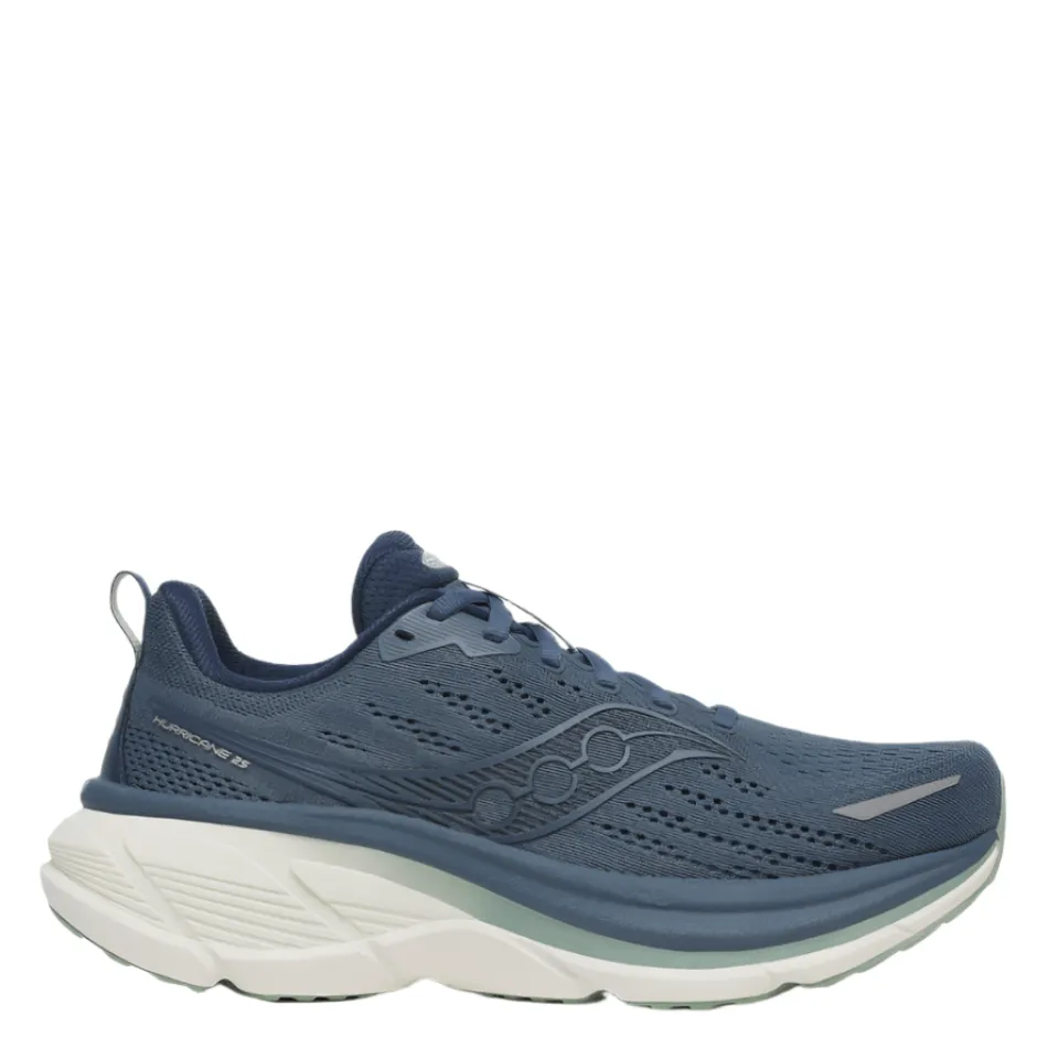 Saucony Men's Hurricane 25 Running Shoes in Dusk/Iceberg AW25 running in a plateau shoes