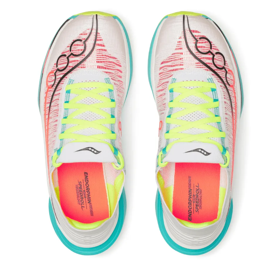 Thermoplastic Urethane Layer Torsion Guide System Saucony Unisex Endorphin Elite 2 Running Shoes in White/Mutant AW25