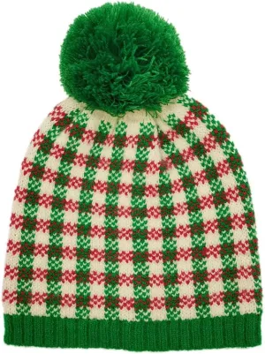 ScarvesMe Women Winter Soft Knit Holiday Christmas Checkered Yarn Pom Beanie