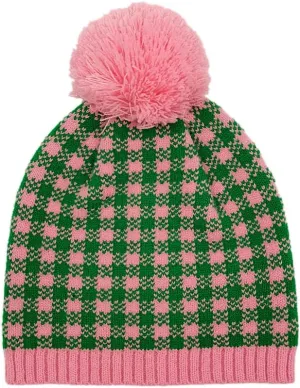 ScarvesMe Women Winter Soft Knit Holiday Christmas Checkered Yarn Pom Beanie