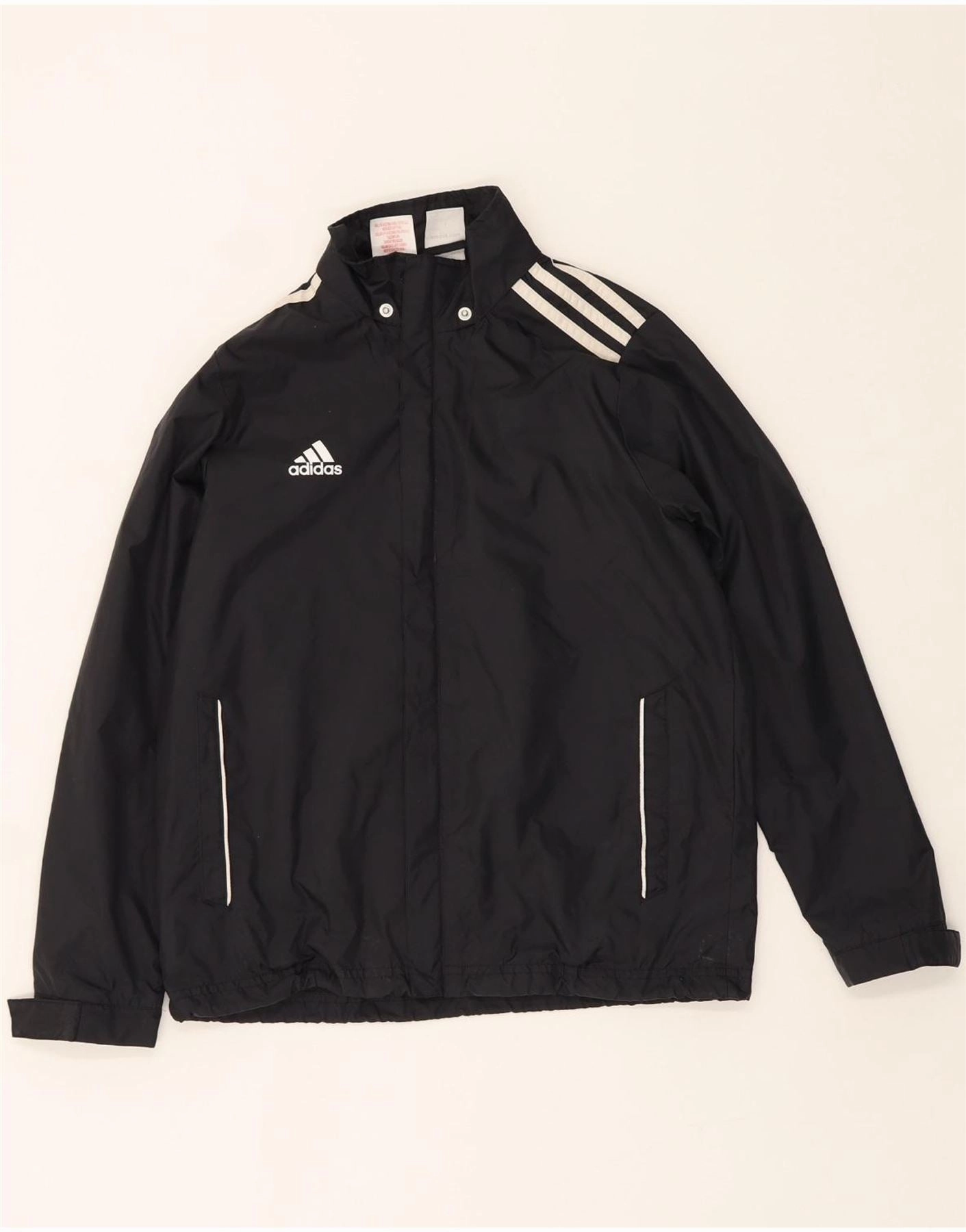 Stylish ADIDAS Boys Windbreaker Jacket 11-12 Years Black Polyester