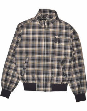 SCORPION BAY Boys Bomber Jacket 8-9 Years Large Grey Check Cotton Picture Ribbed Cuffs