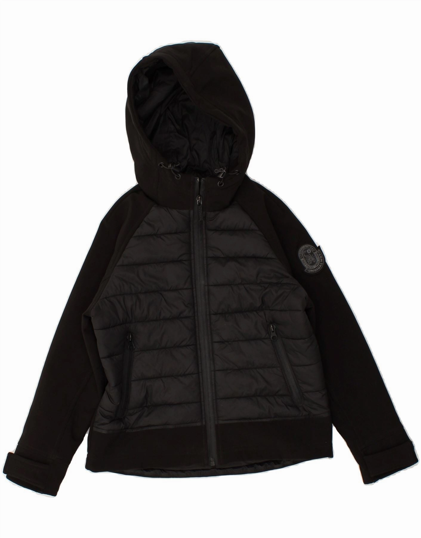 SCORPION BAY Boys Hooded Padded Jacket 5-6 Years Small Black Polyester High-Tech Fabric