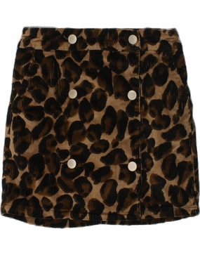 SCOTCH & SODA Girls Corduroy Skirt 9-10 Years W24 Brown Animal Print Contrasting Detail Fashionable Look