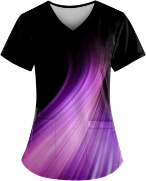 Scrubs for Women Summer V Neck Short Sleeve Cute Animal Print Solid Color Plus Size Nursing Tops with Pockets S-5XL