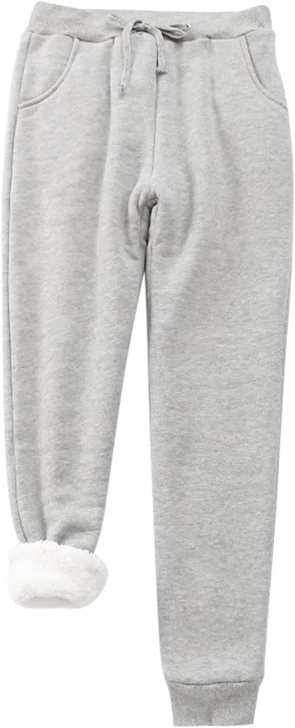 sdbrld Womens Christmas Sweatpants Winter Sherpa Fleece Lined Sweatpants Trendy Print Drawstring Joggers Trousers with Pocket