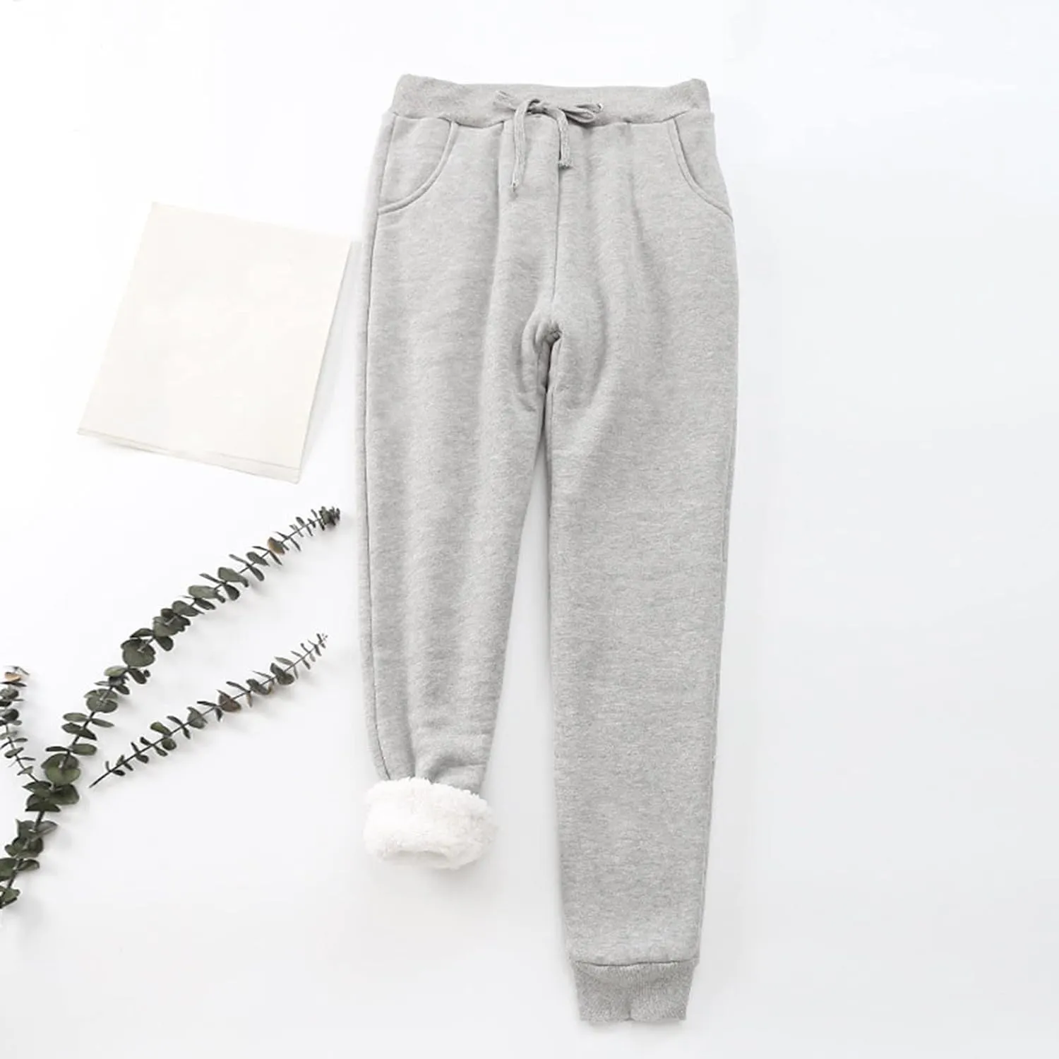 sdbrld Womens Christmas Sweatpants Winter Sherpa Fleece Lined Sweatpants Trendy Print Drawstring Joggers Trousers with Pocket