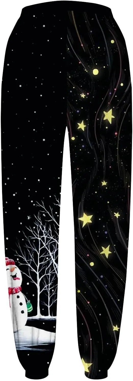 sdbrld Womens Christmas Sweatpants Winter Sherpa Fleece Lined Sweatpants Trendy Print Drawstring Joggers Trousers with Pocket