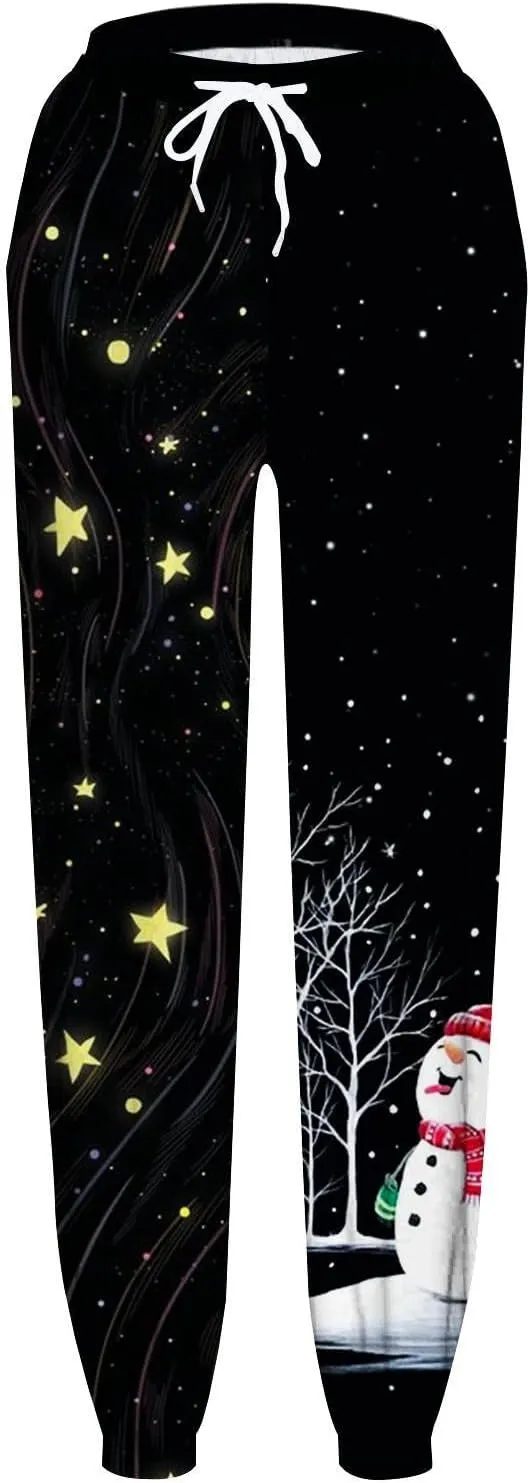 sdbrld Womens Christmas Sweatpants Winter Sherpa Fleece Lined Sweatpants Trendy Print Drawstring Joggers Trousers with Pocket