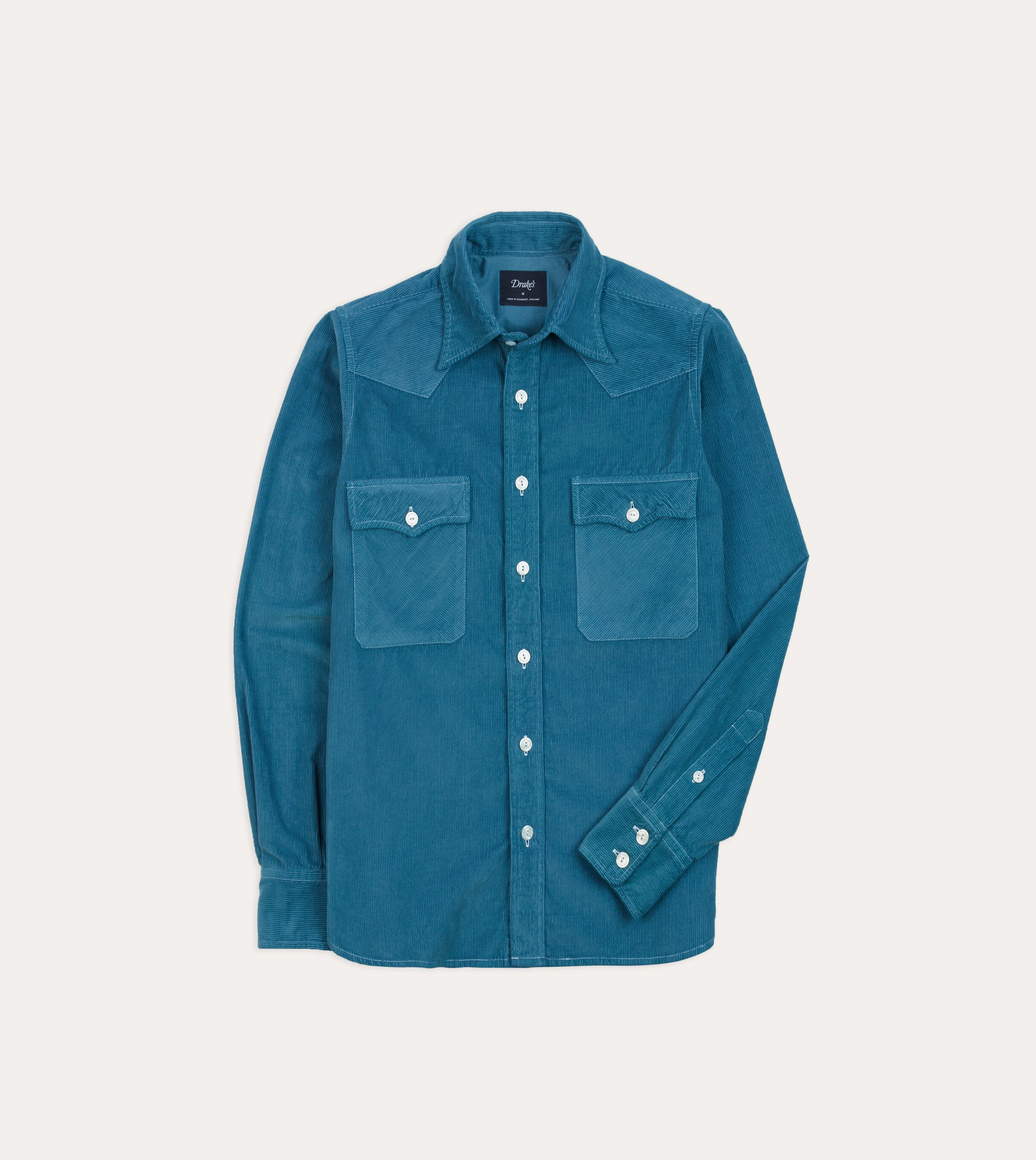 Turquoise Corduroy Two-Pocket Western Shirt Mesh Insert