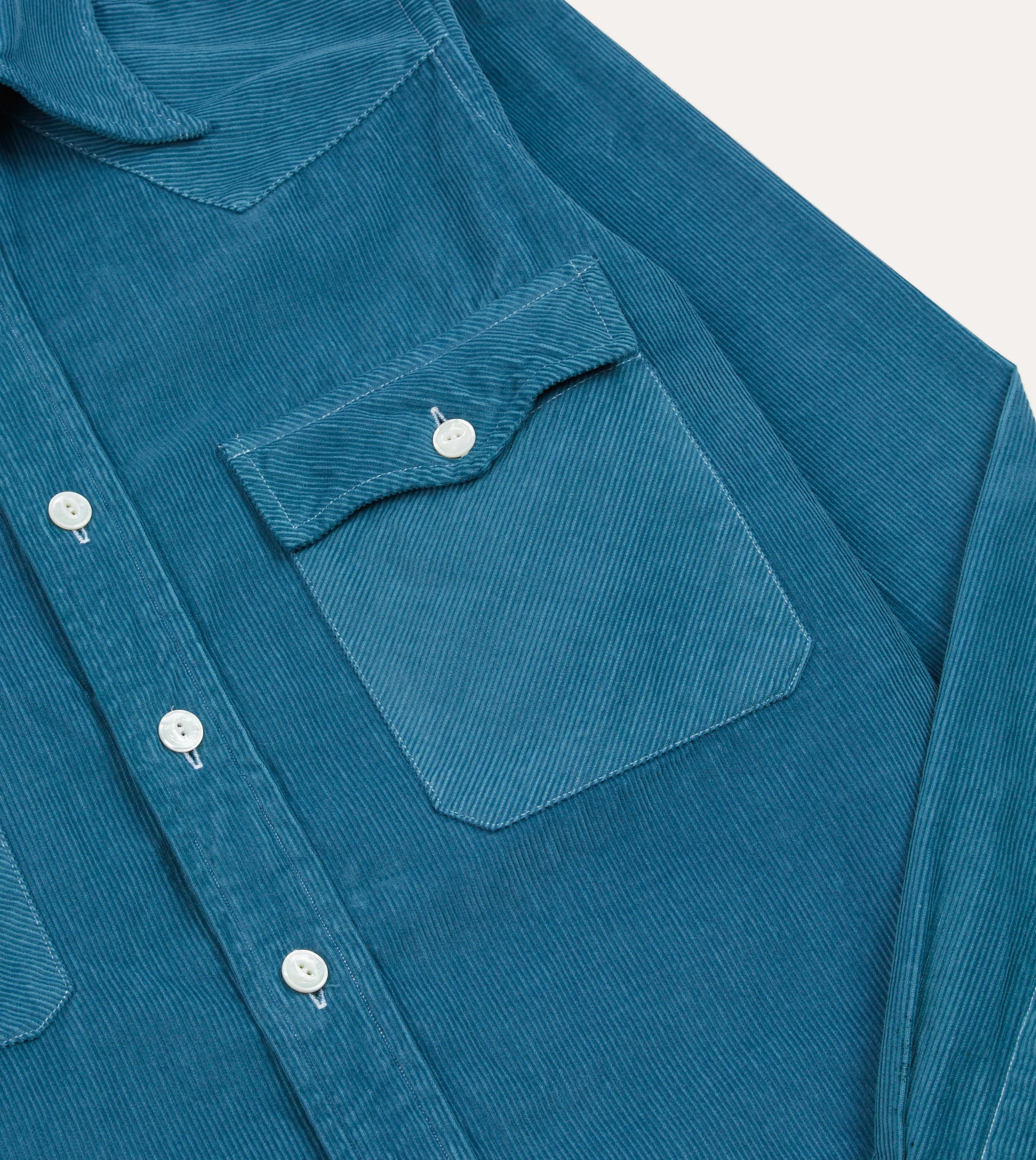 Subtle design Turquoise Corduroy Two-Pocket Western Shirt