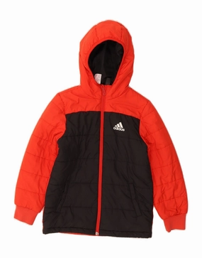 Comfortable-fit ADIDAS Boys Hooded Padded Jacket 7-8 Years Red Colourblock Polyester