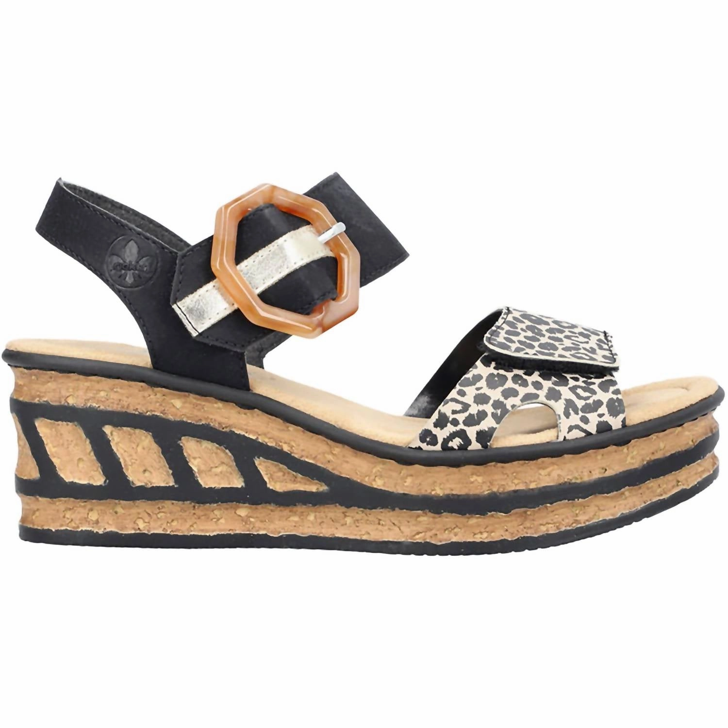 Stylish Women's Faux Leather Wedge Sandals In Ginger/schwarz/lightgold