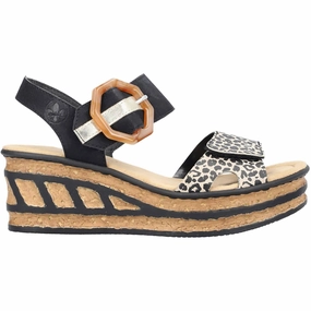 Stylish Women's Faux Leather Wedge Sandals In Ginger/schwarz/lightgold