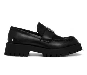 Sole Grip Throne - Women's Black Slip On Chunky Leather Loafers