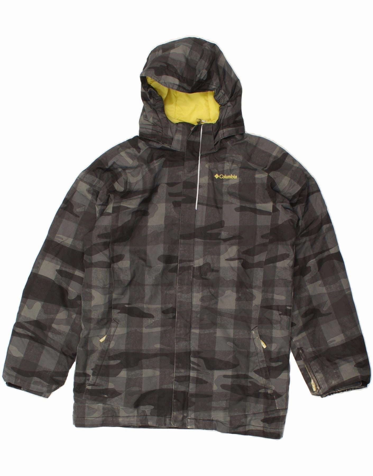 Outdoors Day COLUMBIA Boys Hooded Windbreaker Coat 15-16 Years XL Grey Camouflage