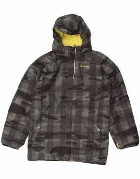 Outdoors Day COLUMBIA Boys Hooded Windbreaker Coat 15-16 Years XL Grey Camouflage
