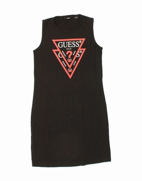 Smart and Elegant retro-style GUESS Girls Graphic Sleeveless T-Shirt Dress 13-14 Years Black Cotton