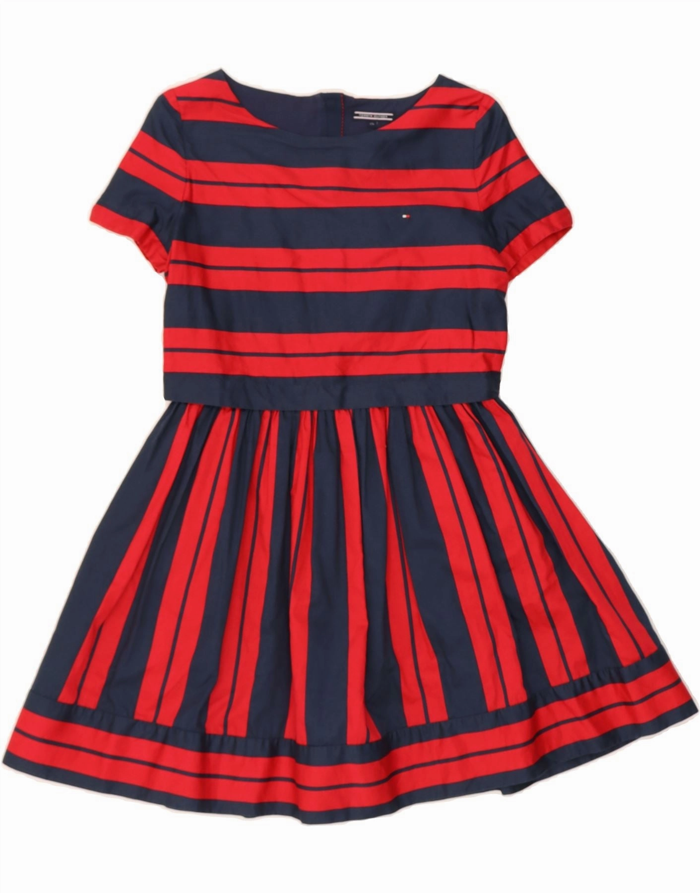 TOMMY HILFIGER Girls A-Line Dress 15-16 Years Red Striped Cotton All Time
