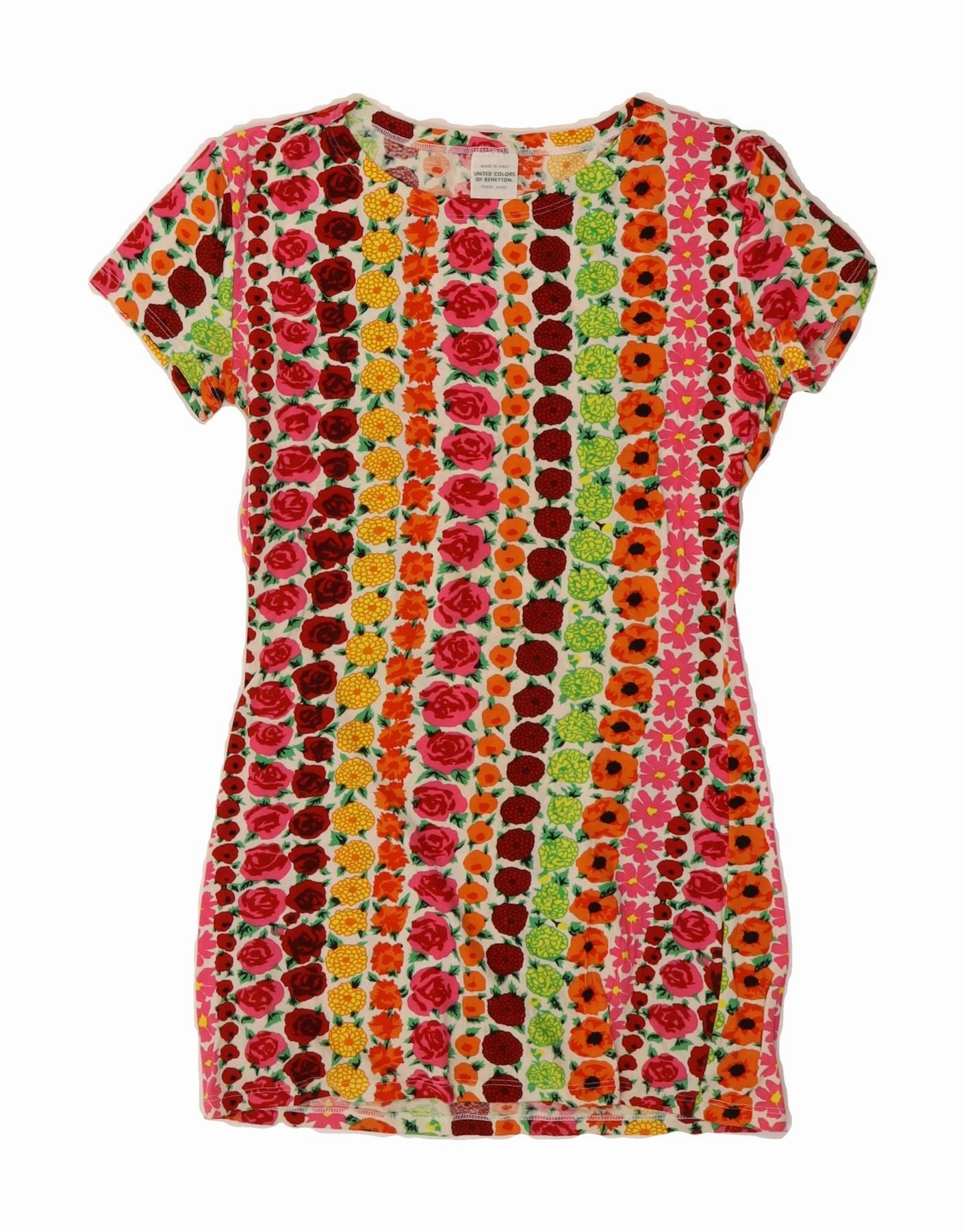 BENETTON Girls T-Shirt Dress 9-10 Years Multicoloured Floral Cotton Casual Chic Wear