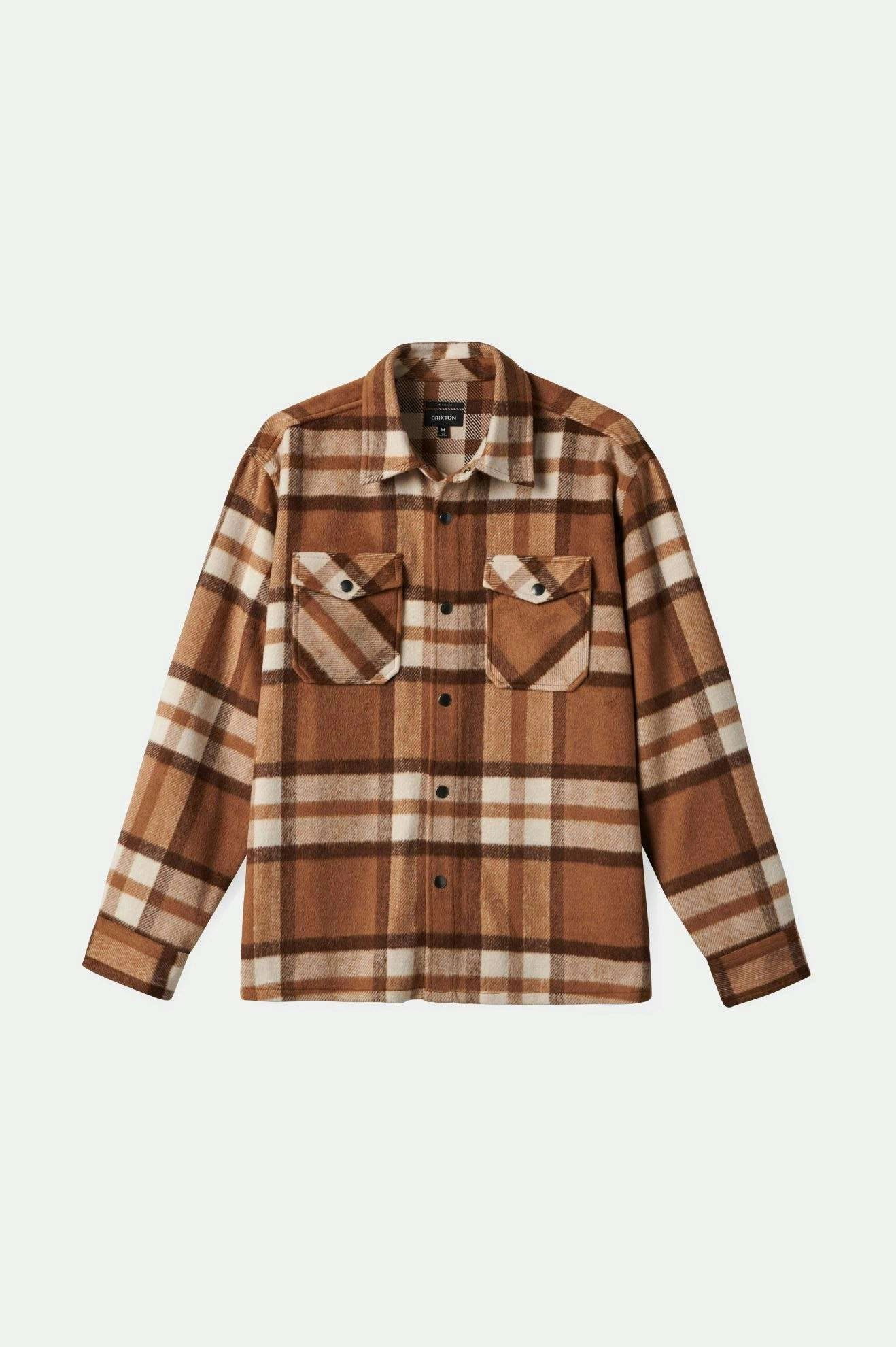 Striped Design Gym Appropriate Selden Soft Brushed L/S Flannel Overshirt - Tan/Bison