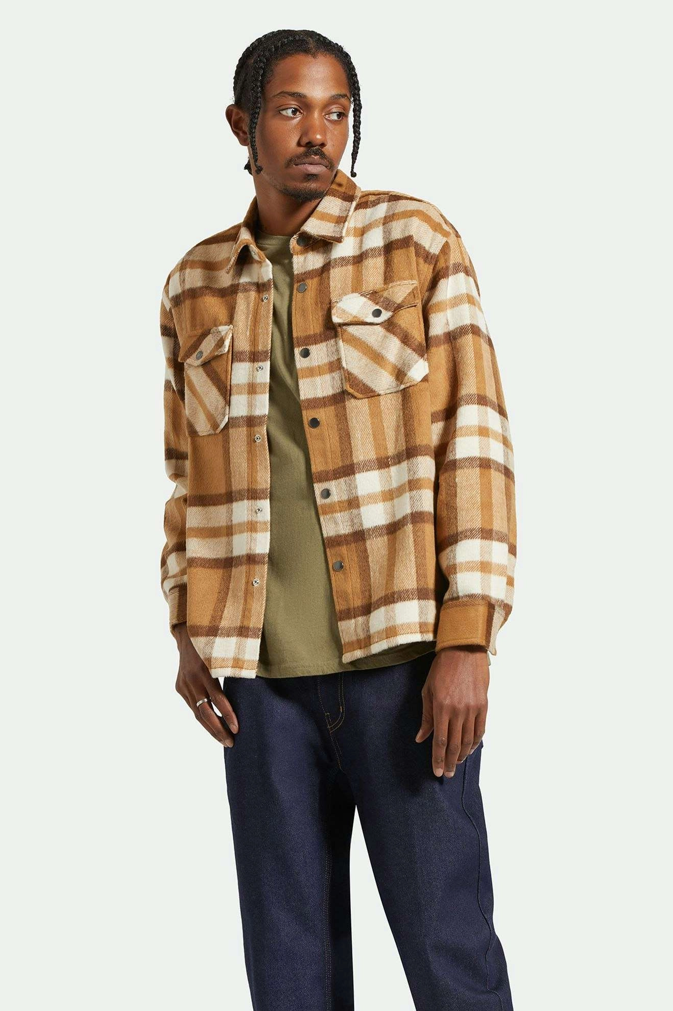 Modern Aesthetic Selden Soft Brushed L/S Flannel Overshirt - Tan/Bison