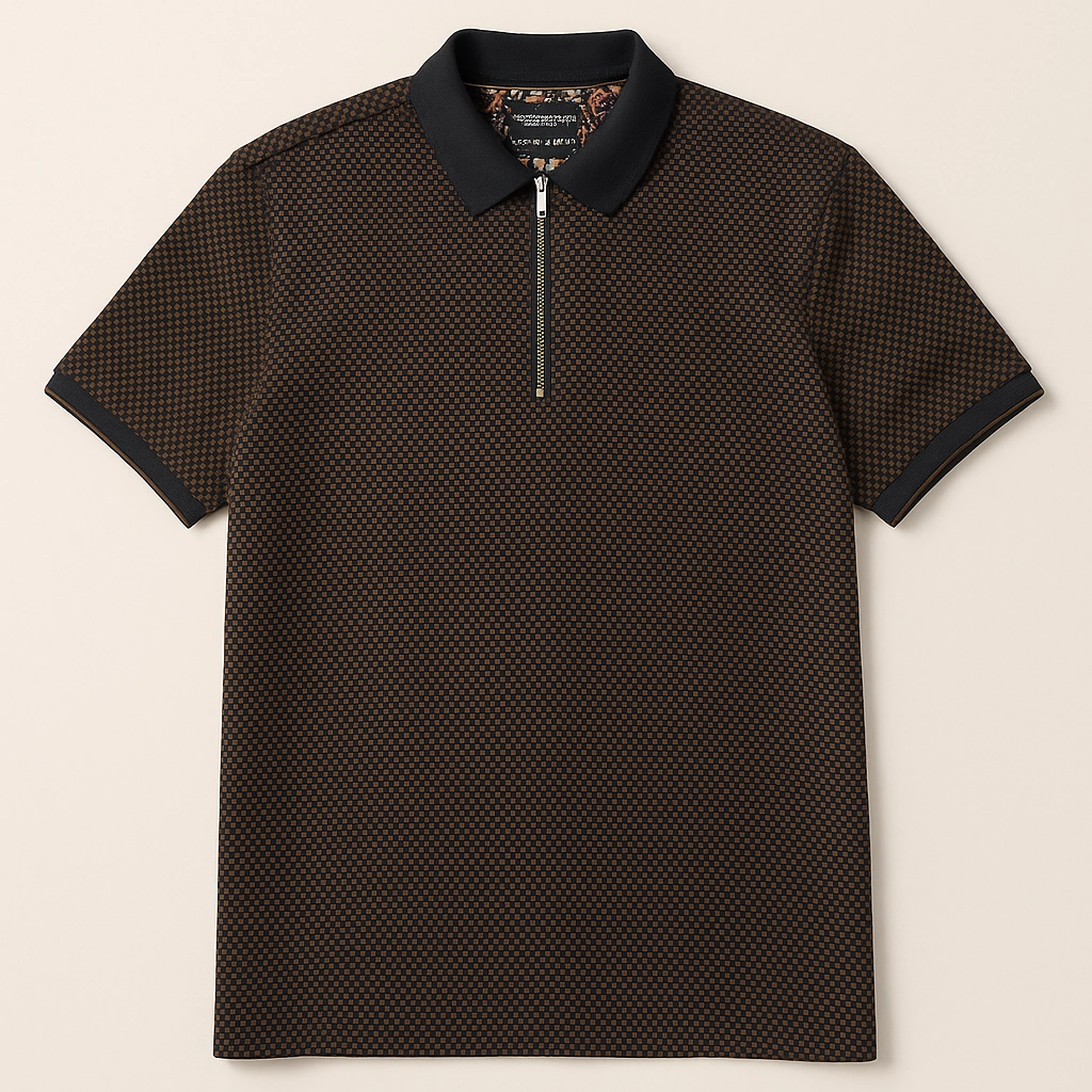 Denim& Flower Zip up Polo Cool and Comfortable