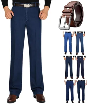 Senistyle Jeans for Men, Men's Classic Straight Fit Stretch Jeans, Soft Flexible High Waist Loose Denim for Older