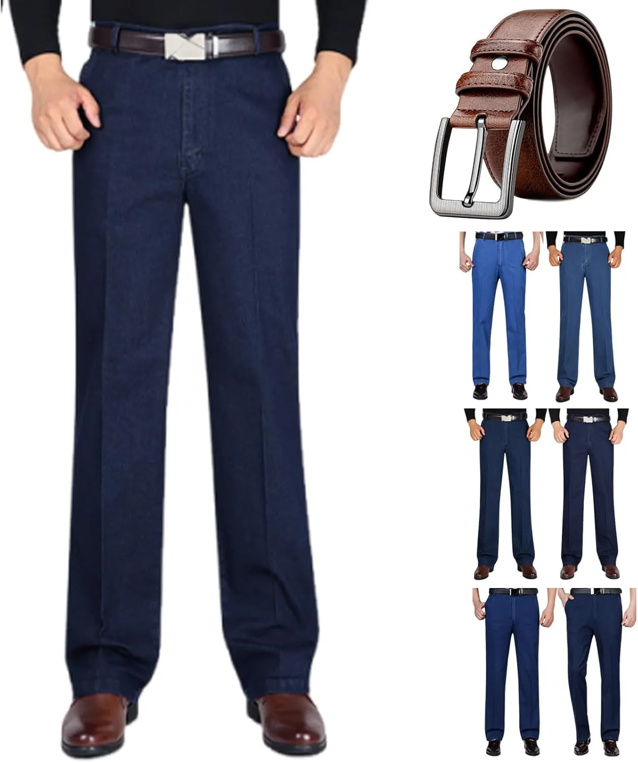 Senistyle Jeans for Men, Men's Classic Straight Fit Stretch Jeans, Soft Flexible High Waist Loose Denim for Older