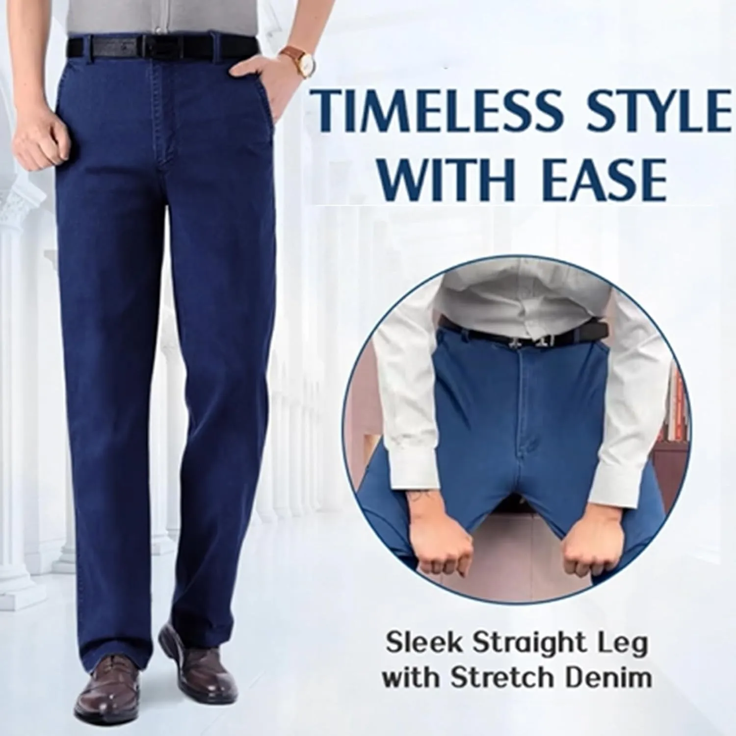 Senistyle Jeans for Men, Men's Classic Straight Fit Stretch Jeans, Soft Flexible High Waist Loose Denim for Older