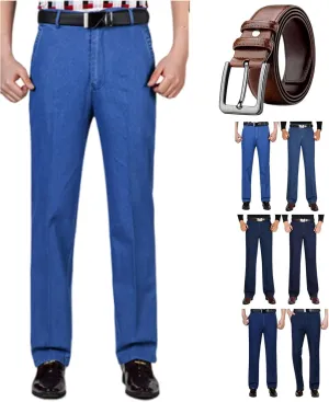 Senistyle Jeans for Men, Men's Classic Straight Fit Stretch Jeans, Soft Flexible High Waist Loose Denim for Older