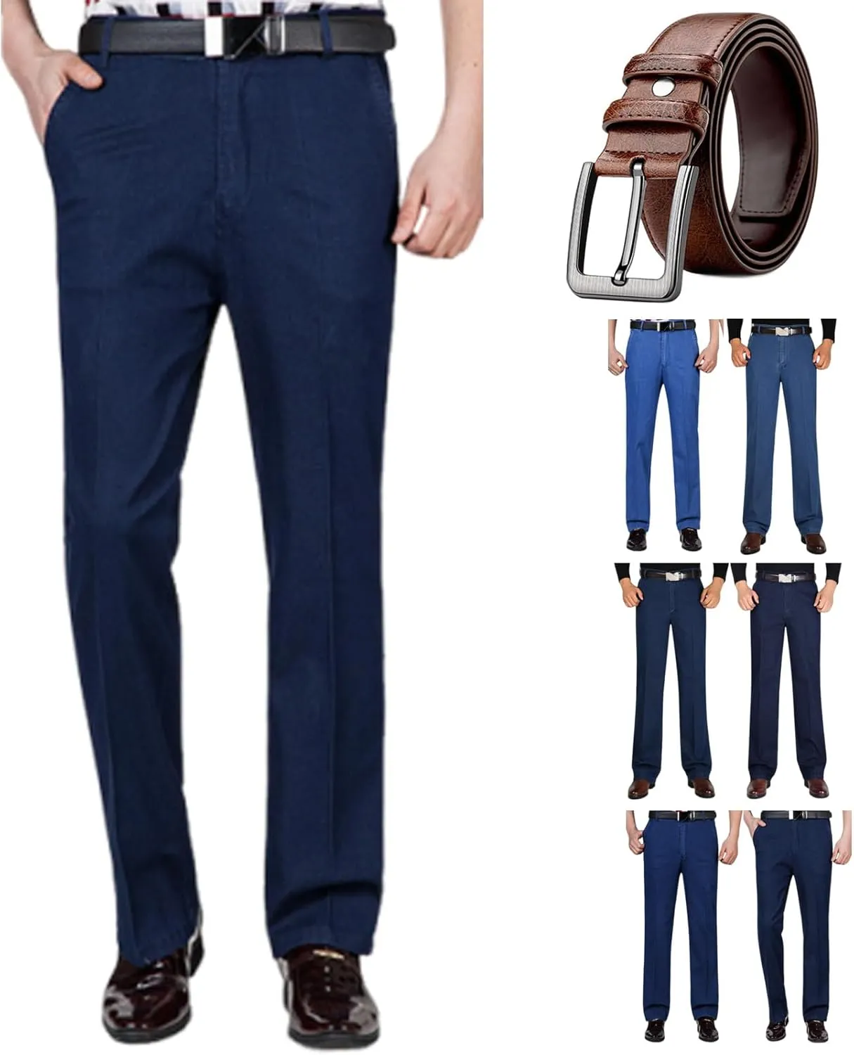 Senistyle Jeans for Men, Men's Classic Straight Fit Stretch Jeans, Soft Flexible High Waist Loose Denim for Older