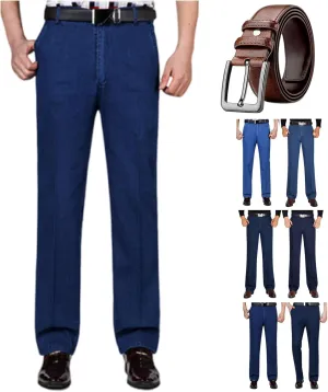 Senistyle Jeans for Men, Men's Classic Straight Fit Stretch Jeans, Soft Flexible High Waist Loose Denim for Older