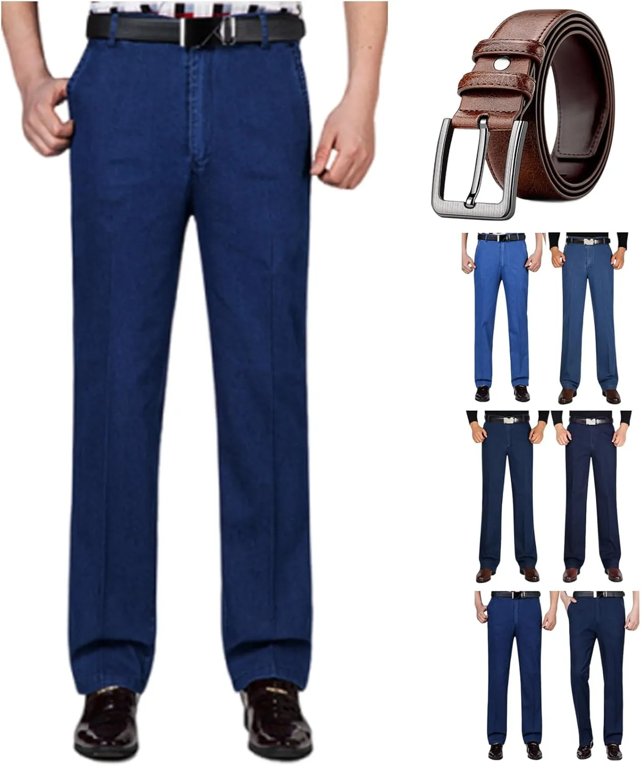 Senistyle Jeans for Men, Men's Classic Straight Fit Stretch Jeans, Soft Flexible High Waist Loose Denim for Older