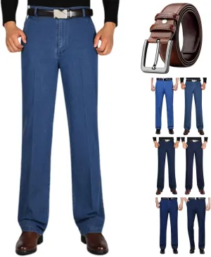 Senistyle Jeans for Men, Men's Classic Straight Fit Stretch Jeans, Soft Flexible High Waist Loose Denim for Older