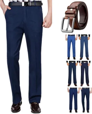 Senistyle Jeans for Men, Men's Classic Straight Fit Stretch Jeans, Soft Flexible High Waist Loose Denim for Older