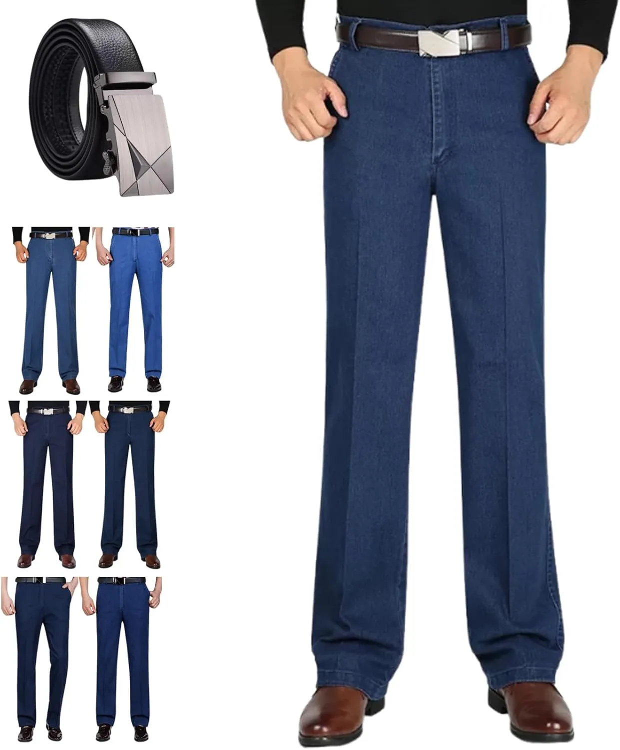Senistyle Jeans for Men, Soft Flexible High Waist Loose Denim, Men's Classic Straight Fit Stretch Jeans for Older
